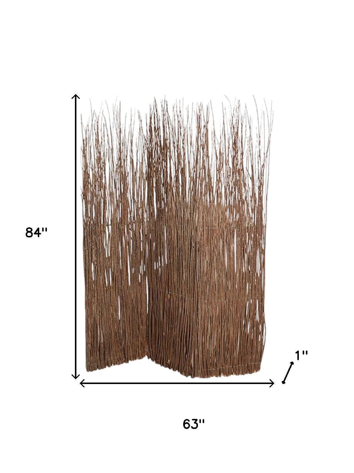 84" Brown Wood Folding Three Panel Screen Room Divider
