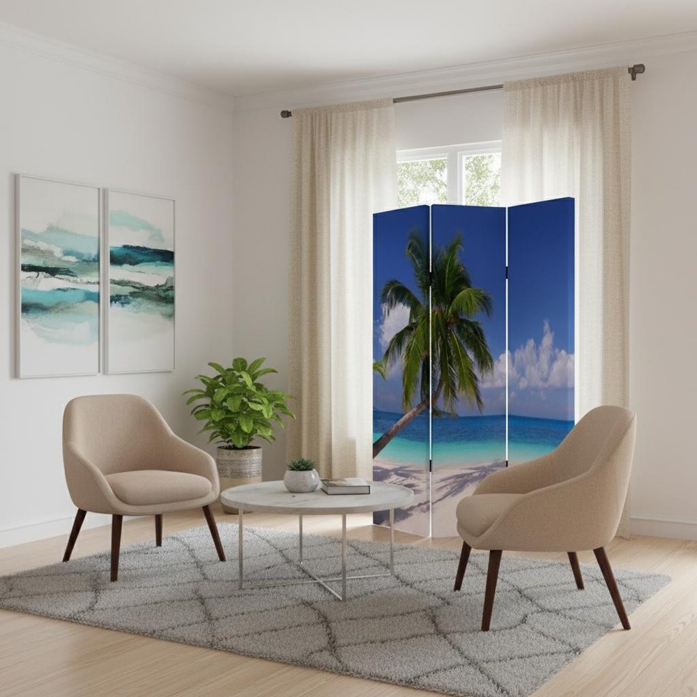 48 X 72 Multi Color Wood Canvas Paradise  Screen