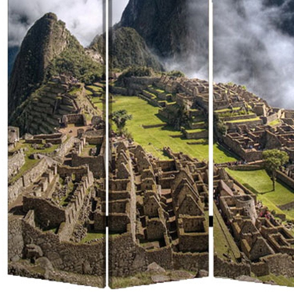 48" X 72" Multi Color Wood Canvas Machu Picchu  Screen