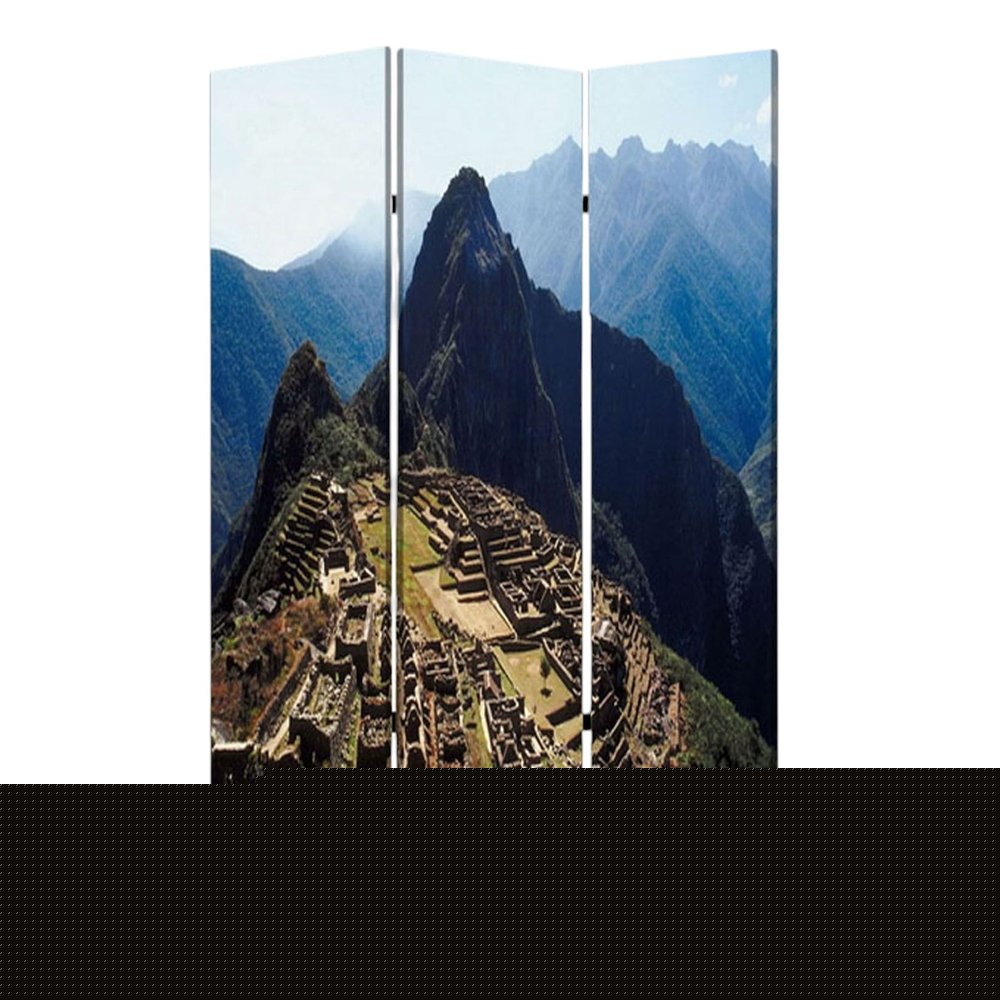 72" Blue And Green Canvas Folding Three Panel Screen Room Divider