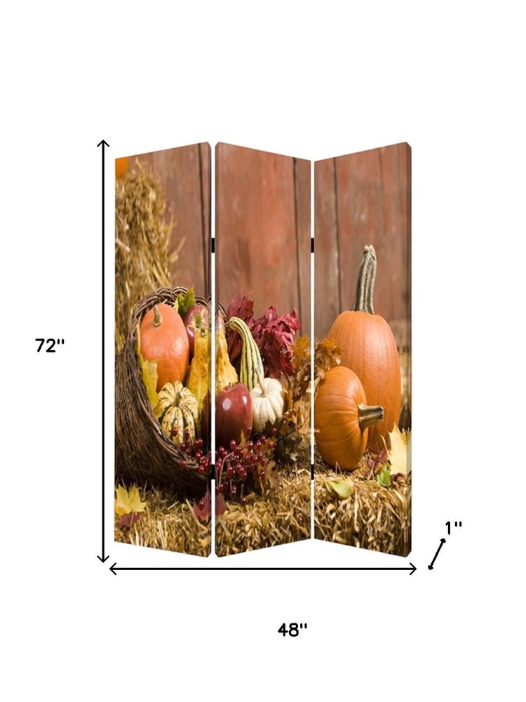 72" Brown Canvas Folding Three Panel Screen Room Divider