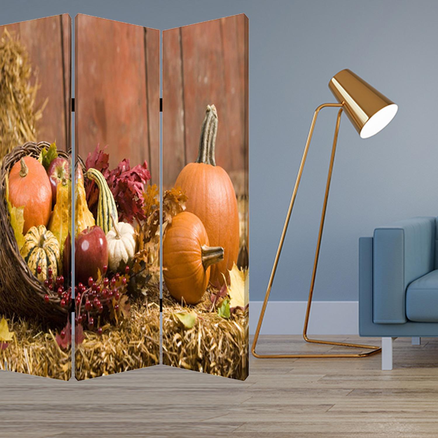 72" Brown Canvas Folding Three Panel Screen Room Divider