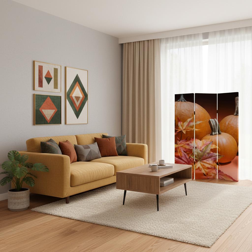 72" Brown Canvas Folding Three Panel Screen Room Divider