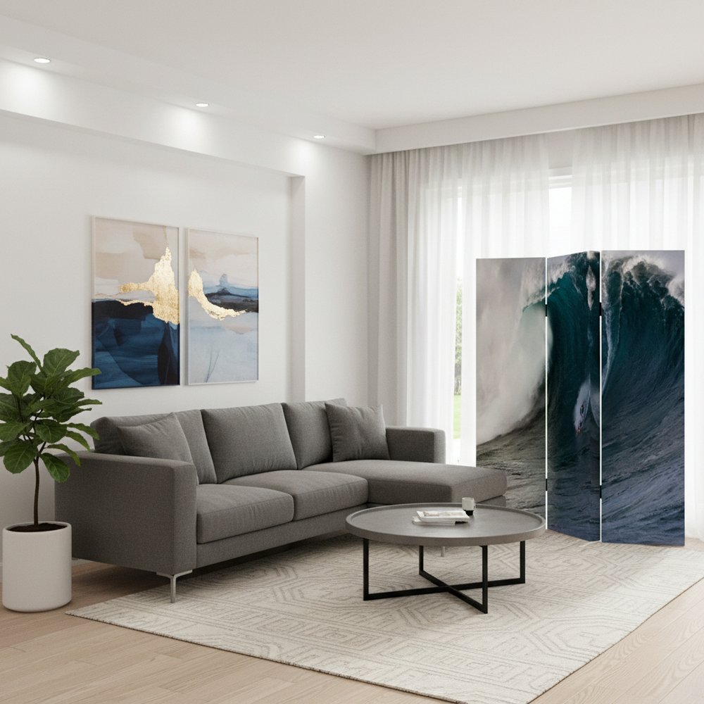 48 X 72 Multi Color Wood Canvas Wave  Screen