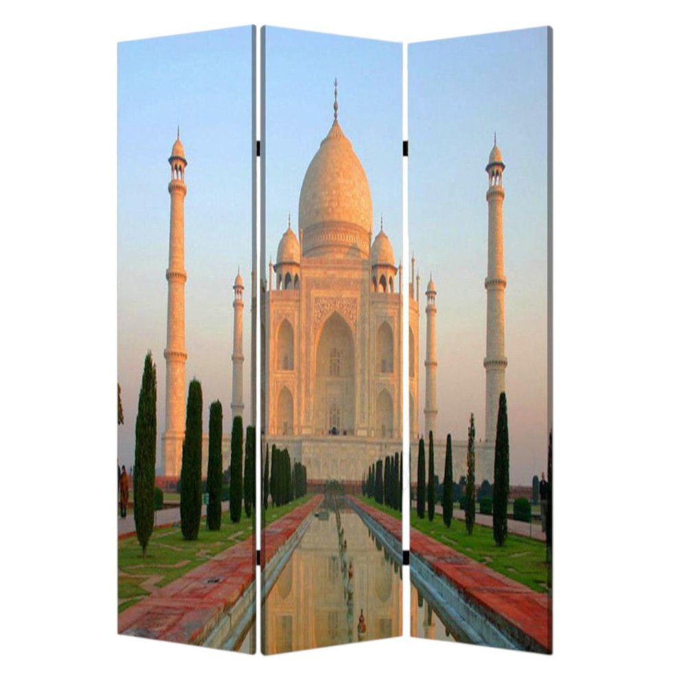 72" Brown Canvas Folding Three Panel Screen Room Divider
