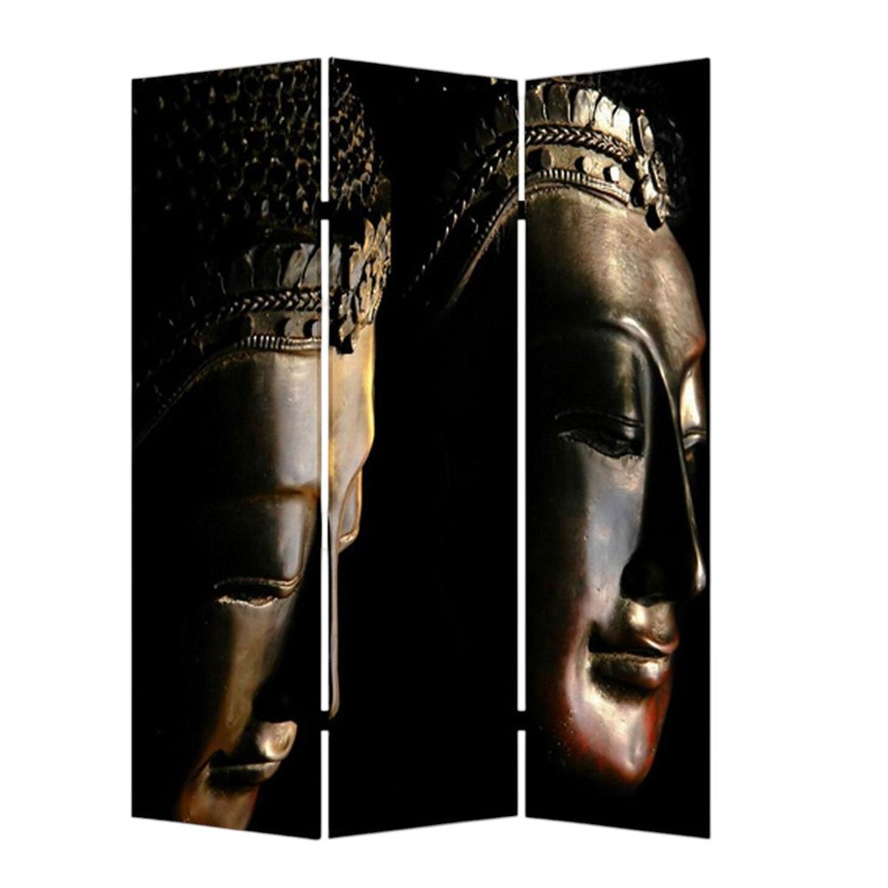 48" X 72" Multi Color Wood Canvas Budda  Screen