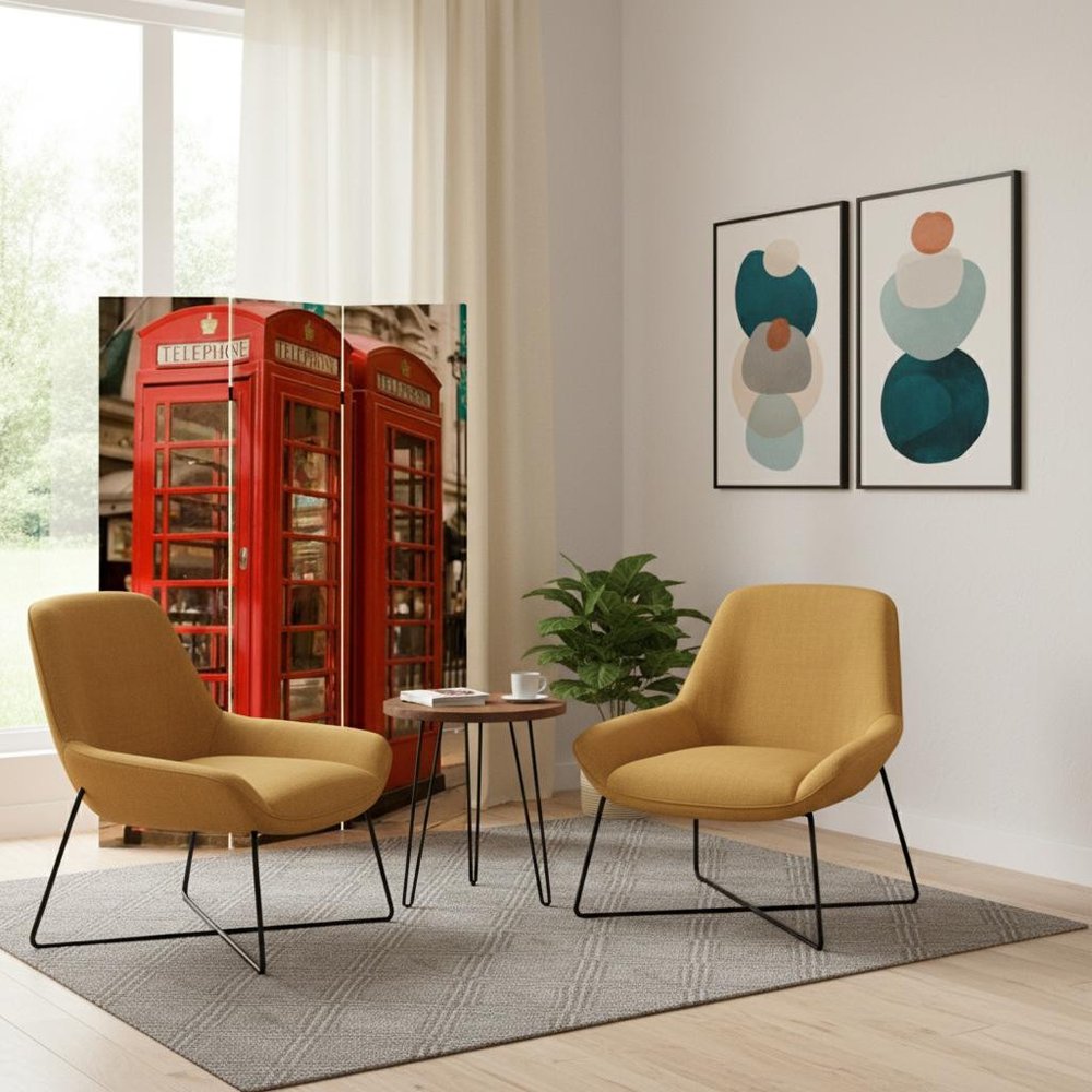 48" X 72" Multi Color Wood Canvas London  Screen