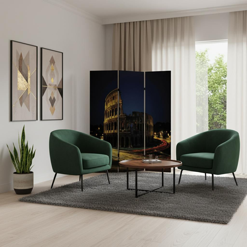 72" Gray Canvas Folding Three Panel Screen Room Divider