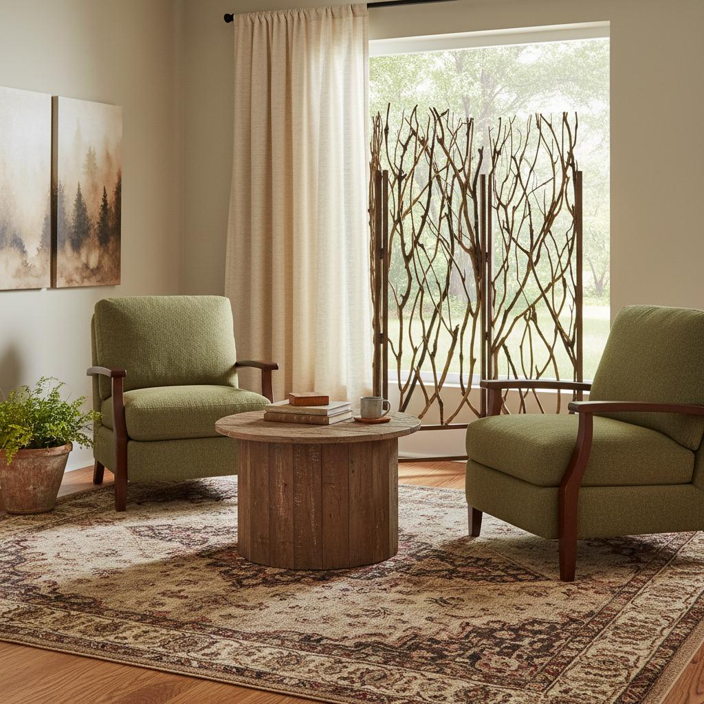70" Brown Wood Branches Folding Three Panel Screen Room Divider