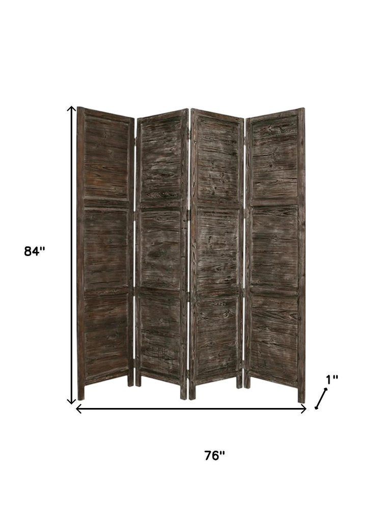 84" Black Wood Folding Four Panel Screen Room Divider