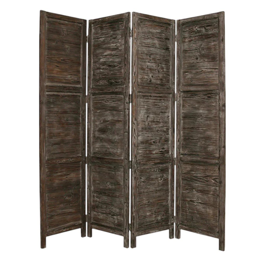 84" Black Wood Folding Four Panel Screen Room Divider