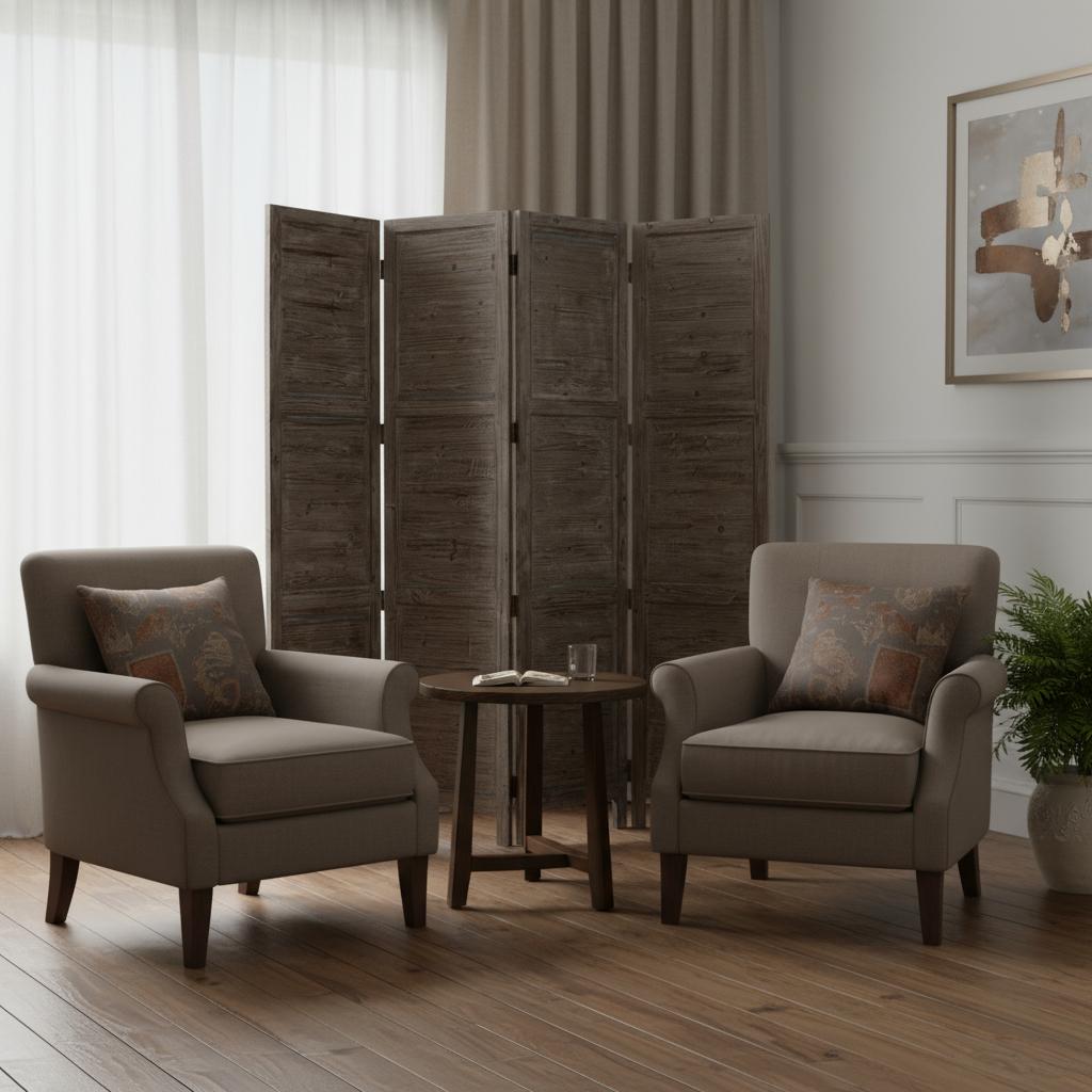 84" Gray Folding Four Panel Screen Room Divider