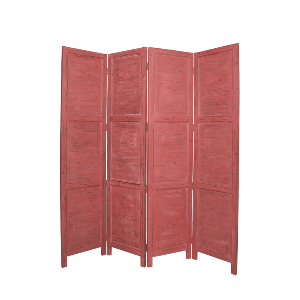 84" Red Wood Folding Four Panel Screen Room Divider