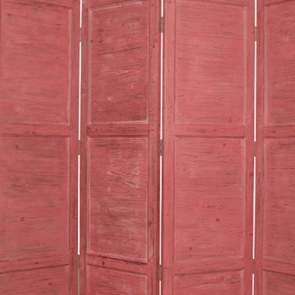 84" Red Wood Folding Four Panel Screen Room Divider