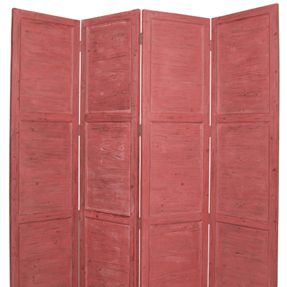 84" Red Wood Folding Four Panel Screen Room Divider