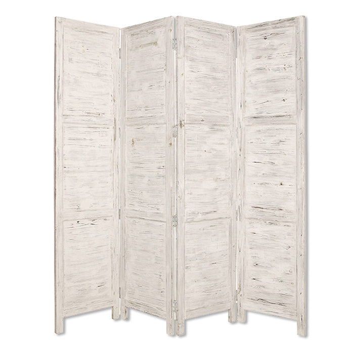 84" White Wood Folding Four Panel Screen Room Divider