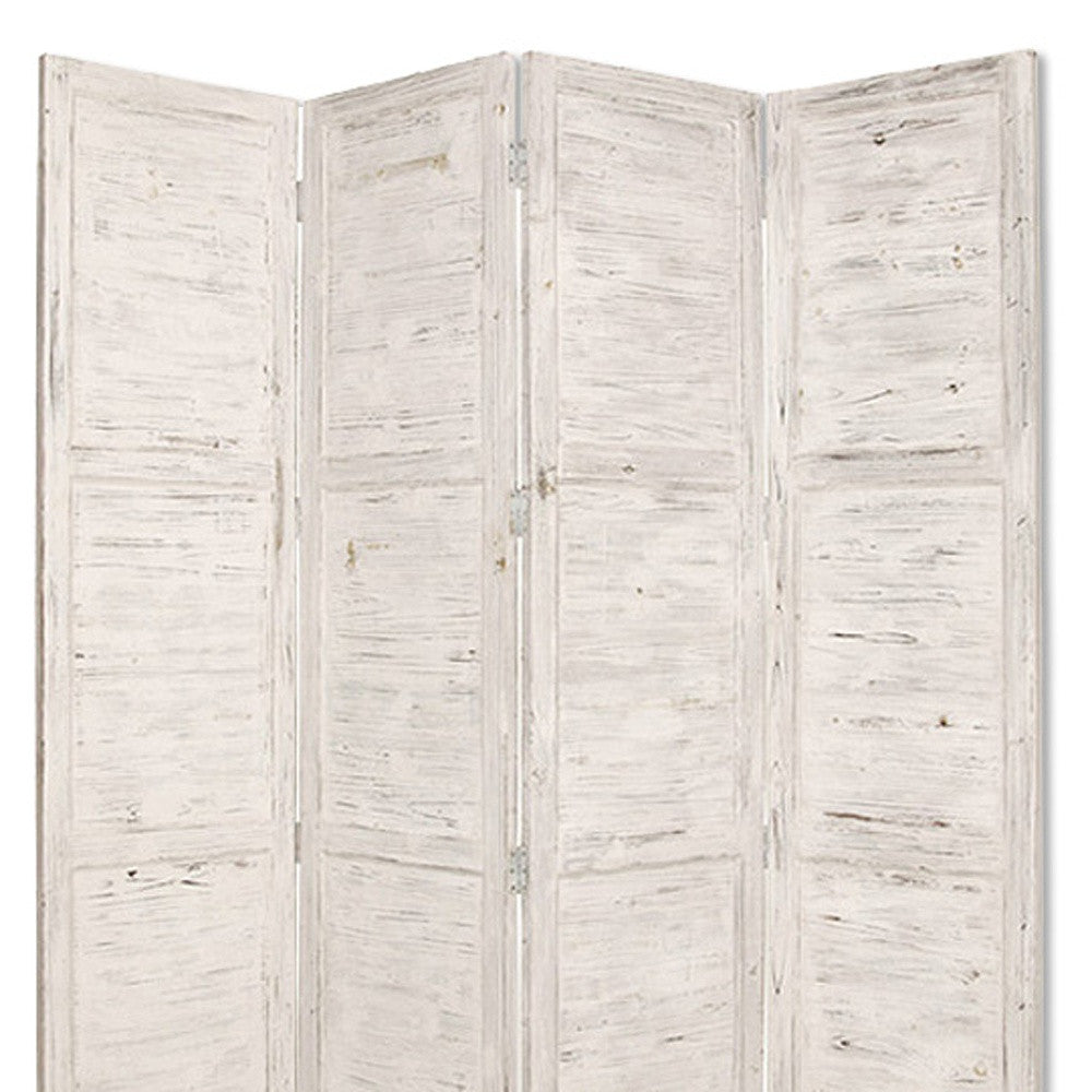 84" White Wood Folding Four Panel Screen Room Divider