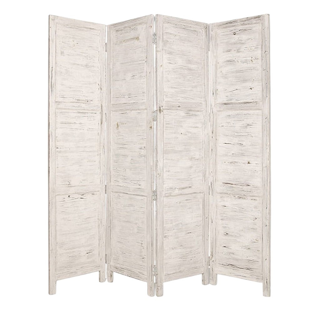 84" White Wood Folding Four Panel Screen Room Divider