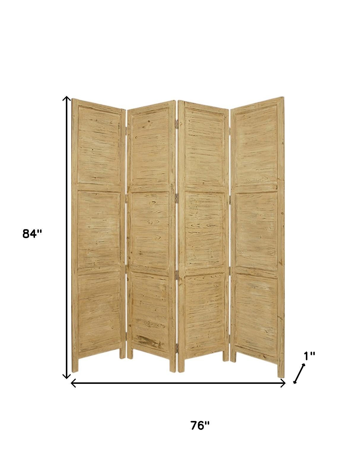 84" Yellow Wood Folding Four Panel Screen Room Divider