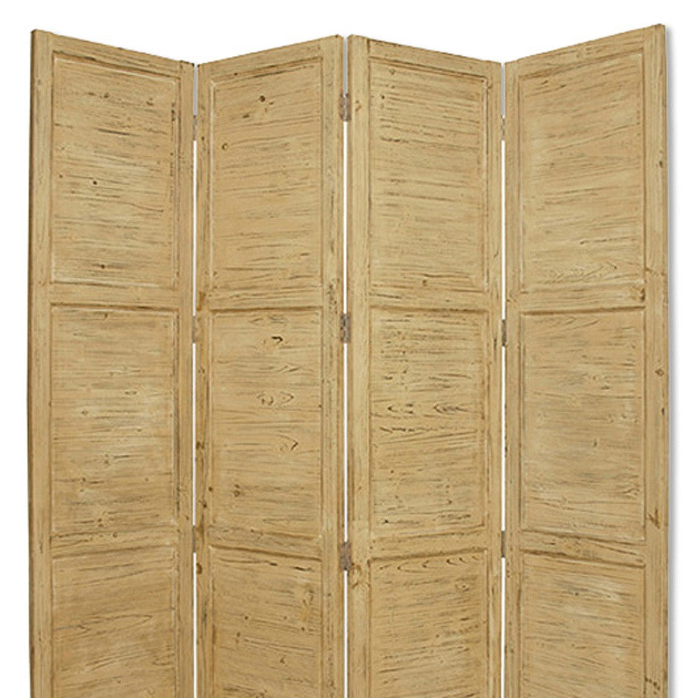 84" Yellow Wood Folding Four Panel Screen Room Divider