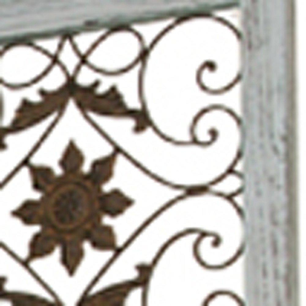 Gray Wash 4 Panel With Scroll Work Room Divider Screen