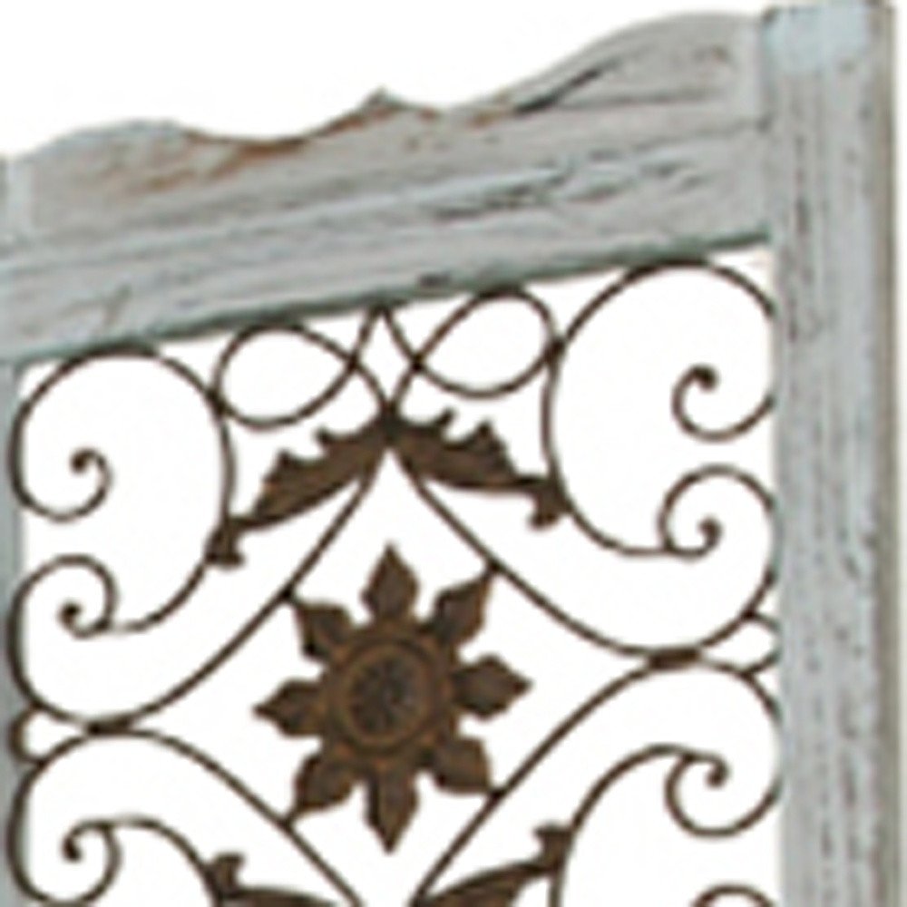 Gray Wash 4 Panel With Scroll Work Room Divider Screen