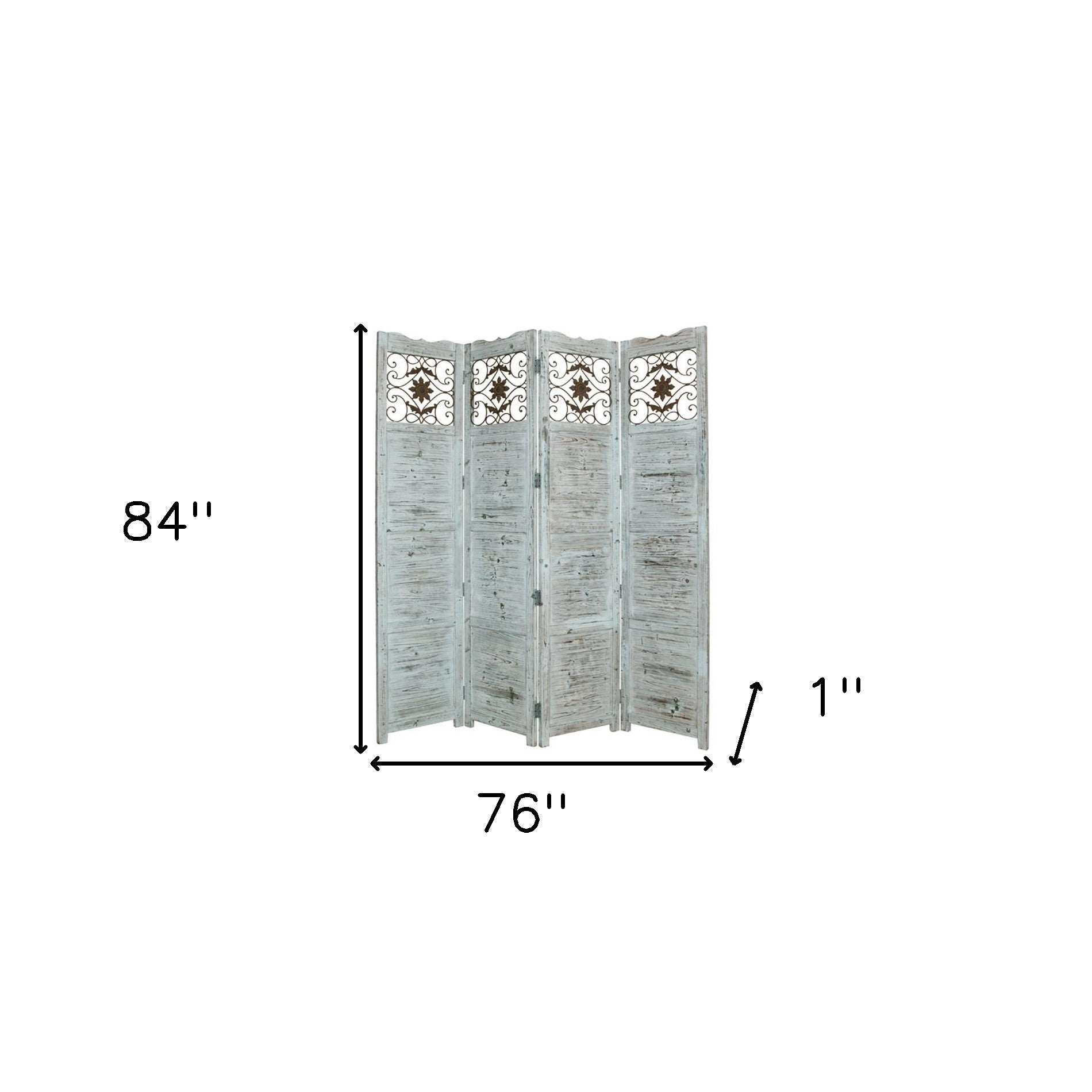 84" Blue Wood Folding Four Panel Screen Room Divider