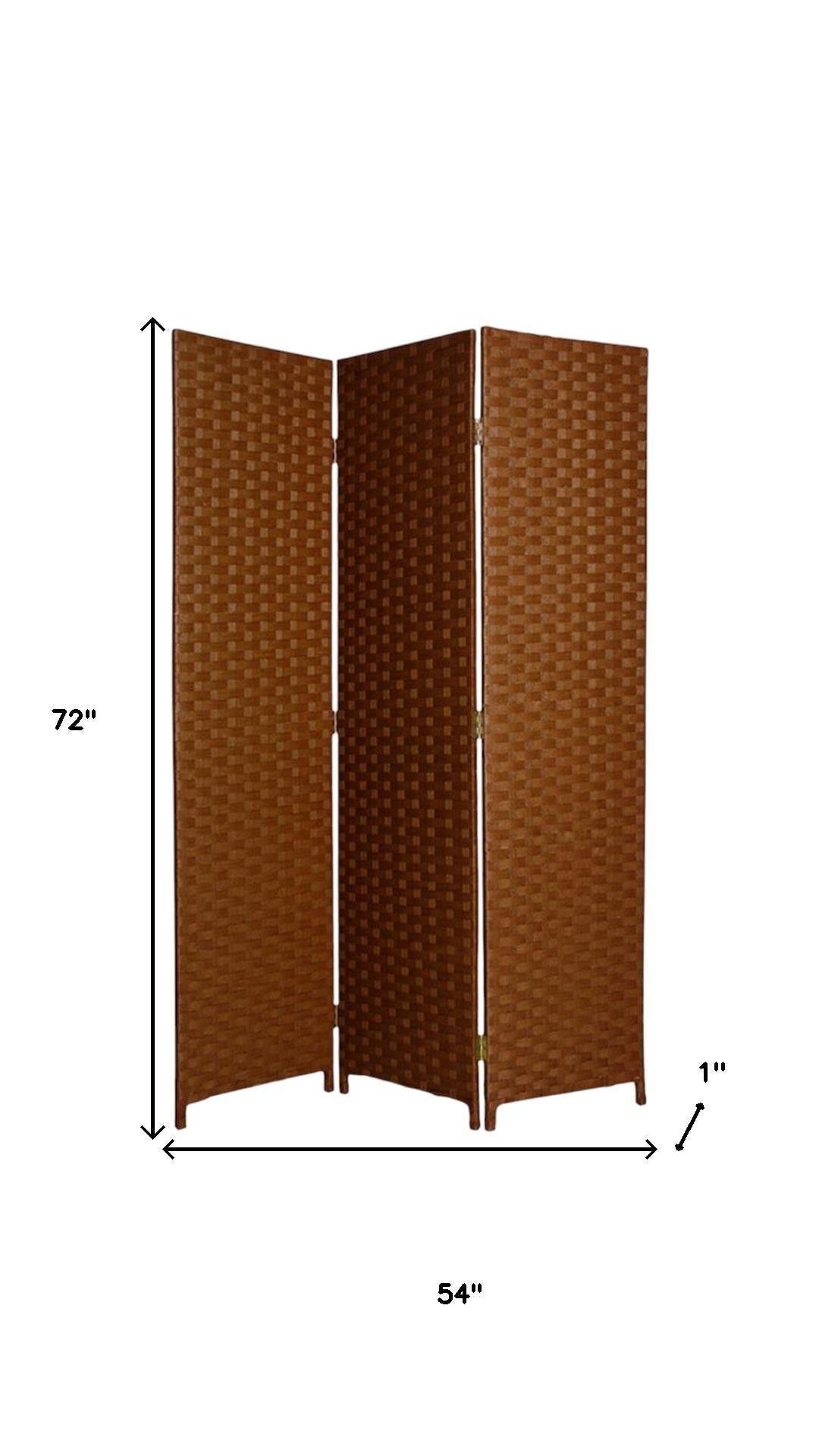 72" Dark Brown Folding Three Panel Screen Room Divider