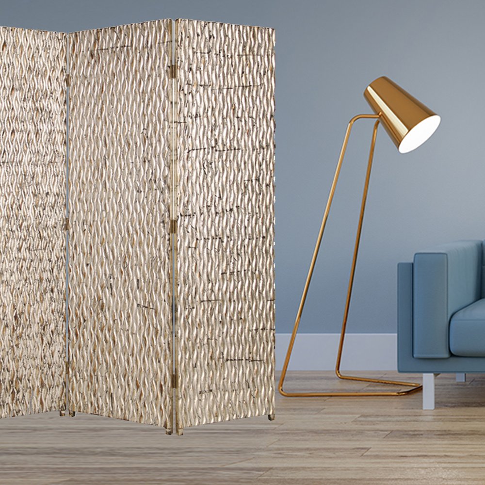72" Silver Wood Folding Three Panel Screen Room Divider