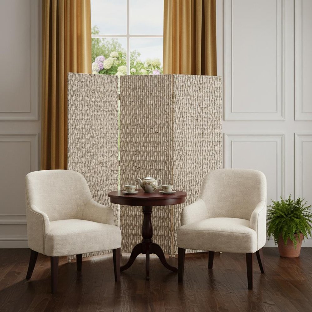 63" X 72" Silver Wood 3 Panel  Screen