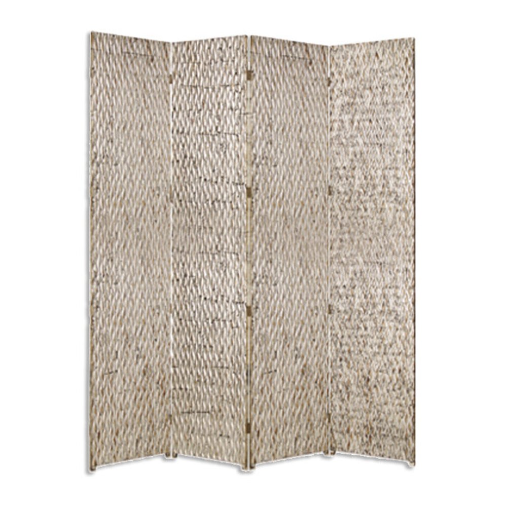 84" Silver Wood Folding Four Panel Screen Room Divider