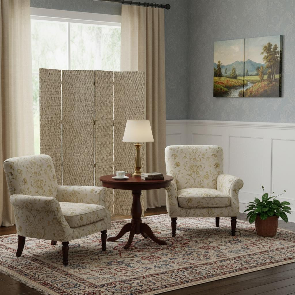 84" Silver Wood Folding Four Panel Screen Room Divider