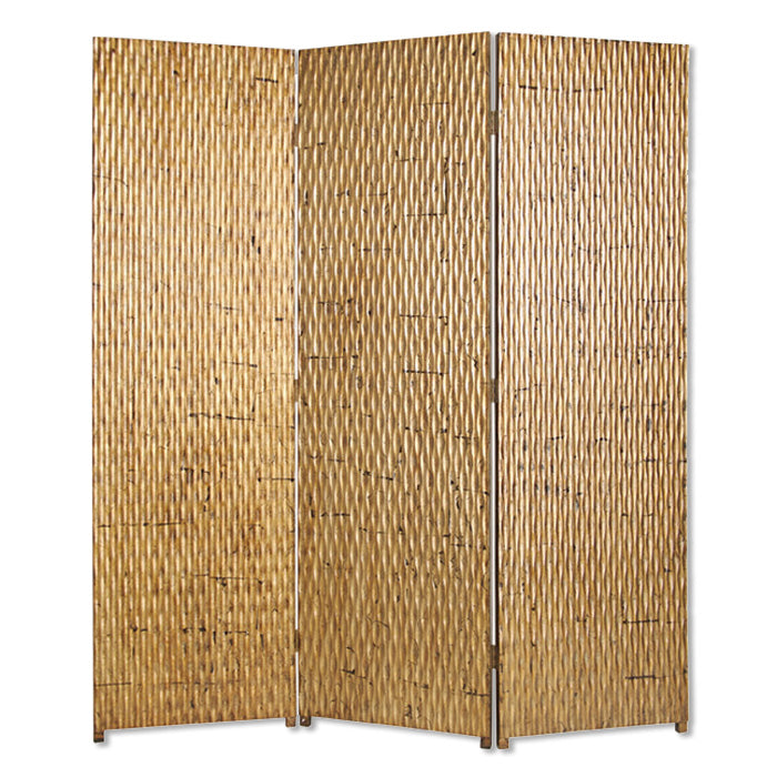 72" Gold Wood Folding Three Panel Screen Room Divider