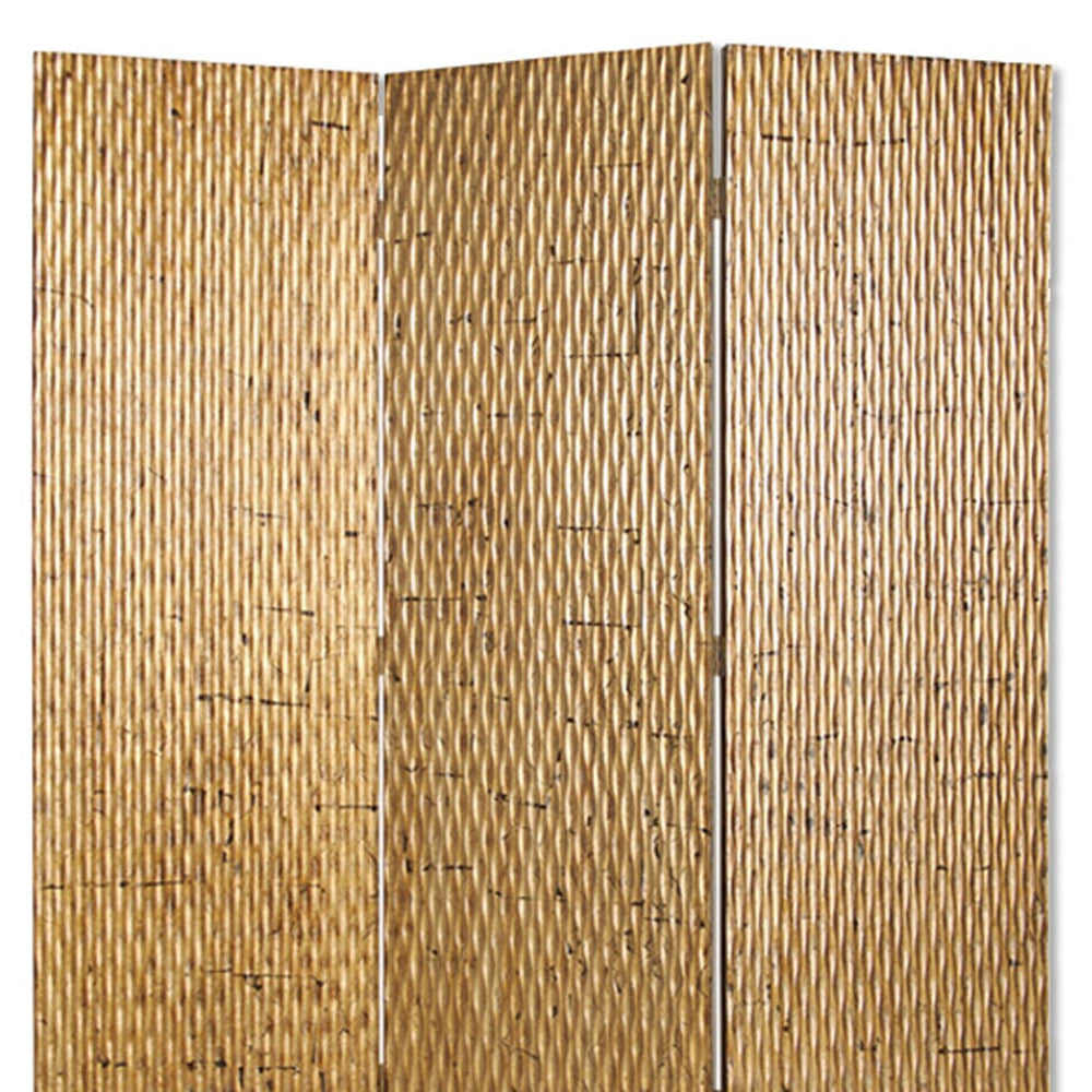 72" Gold Wood Folding Three Panel Screen Room Divider