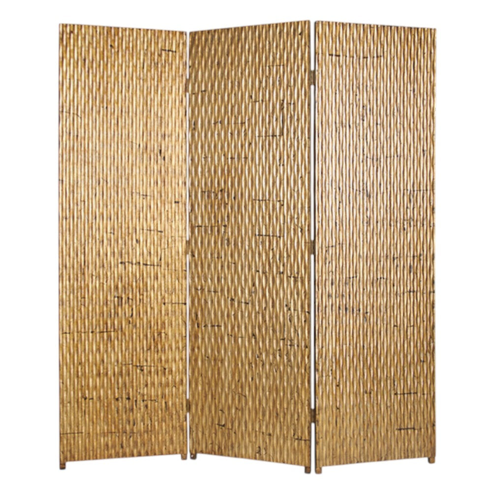 72" Gold Wood Folding Three Panel Screen Room Divider