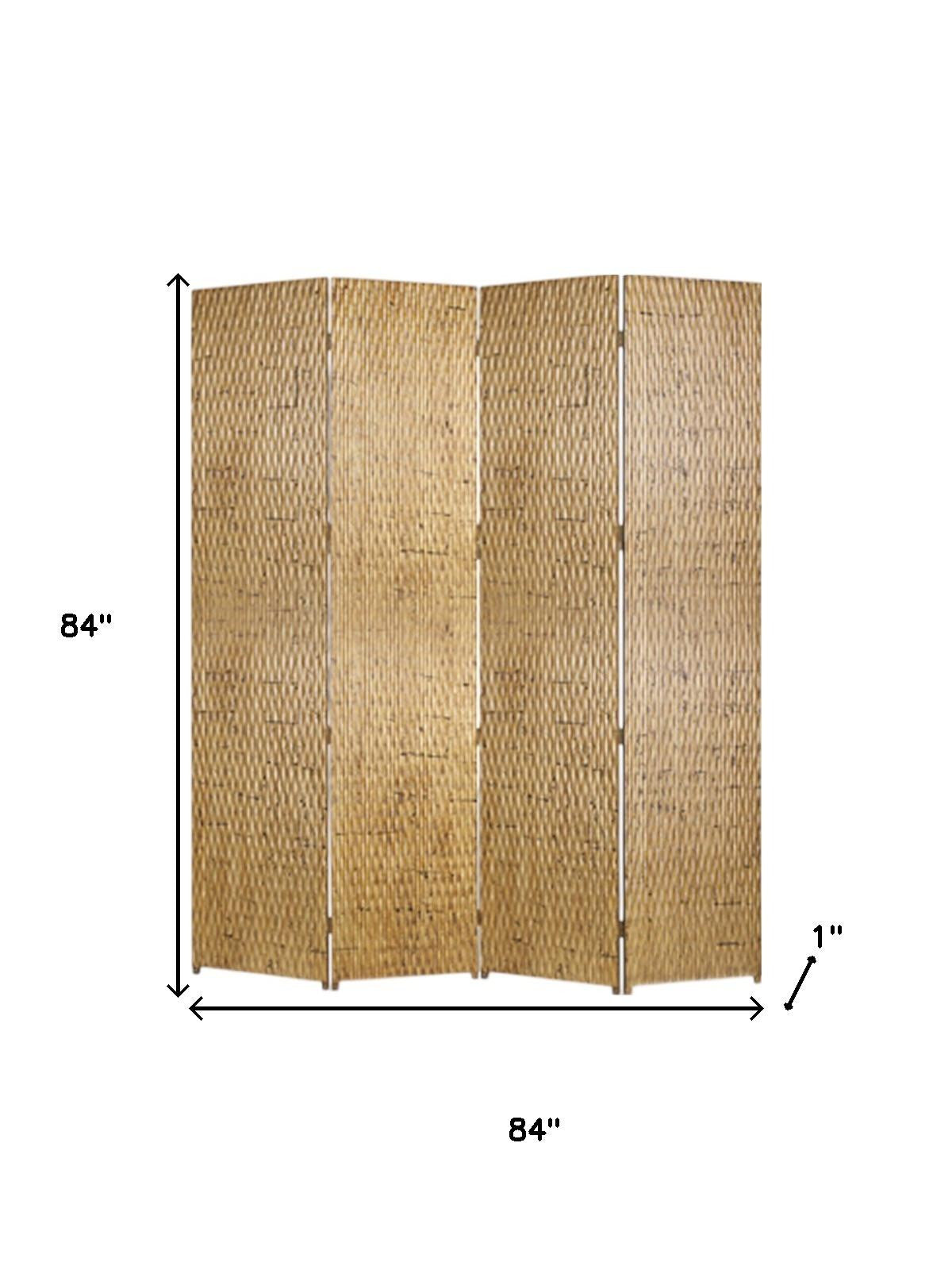 84" Gold Wood Folding Four Panel Screen Room Divider
