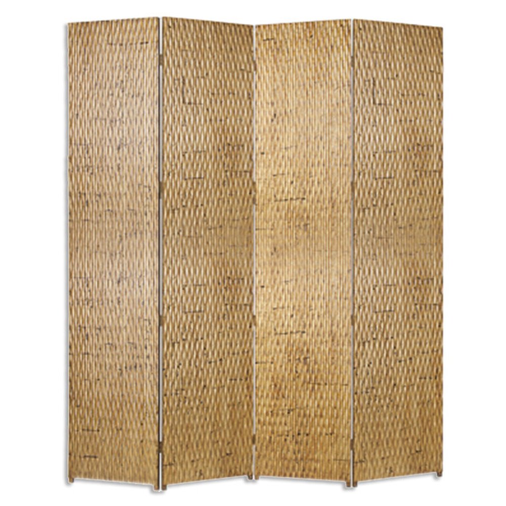 84" Brown Wood Folding Four Panel Screen Room Divider