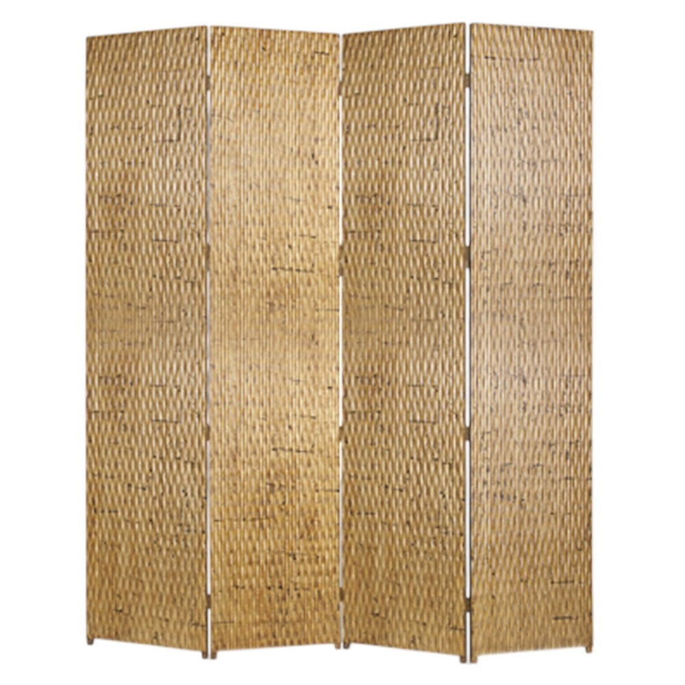 84" Gold Wood Folding Four Panel Screen Room Divider