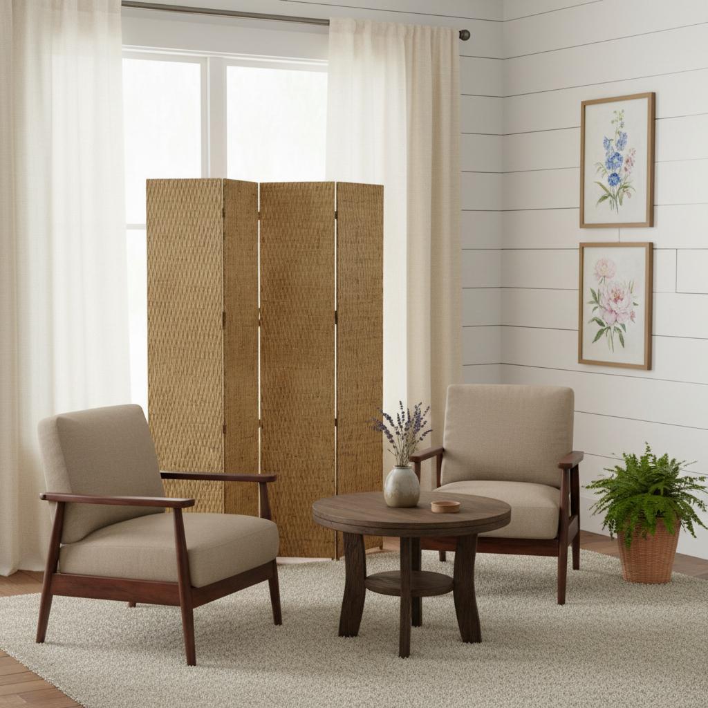 84" Gold Wood Folding Four Panel Screen Room Divider