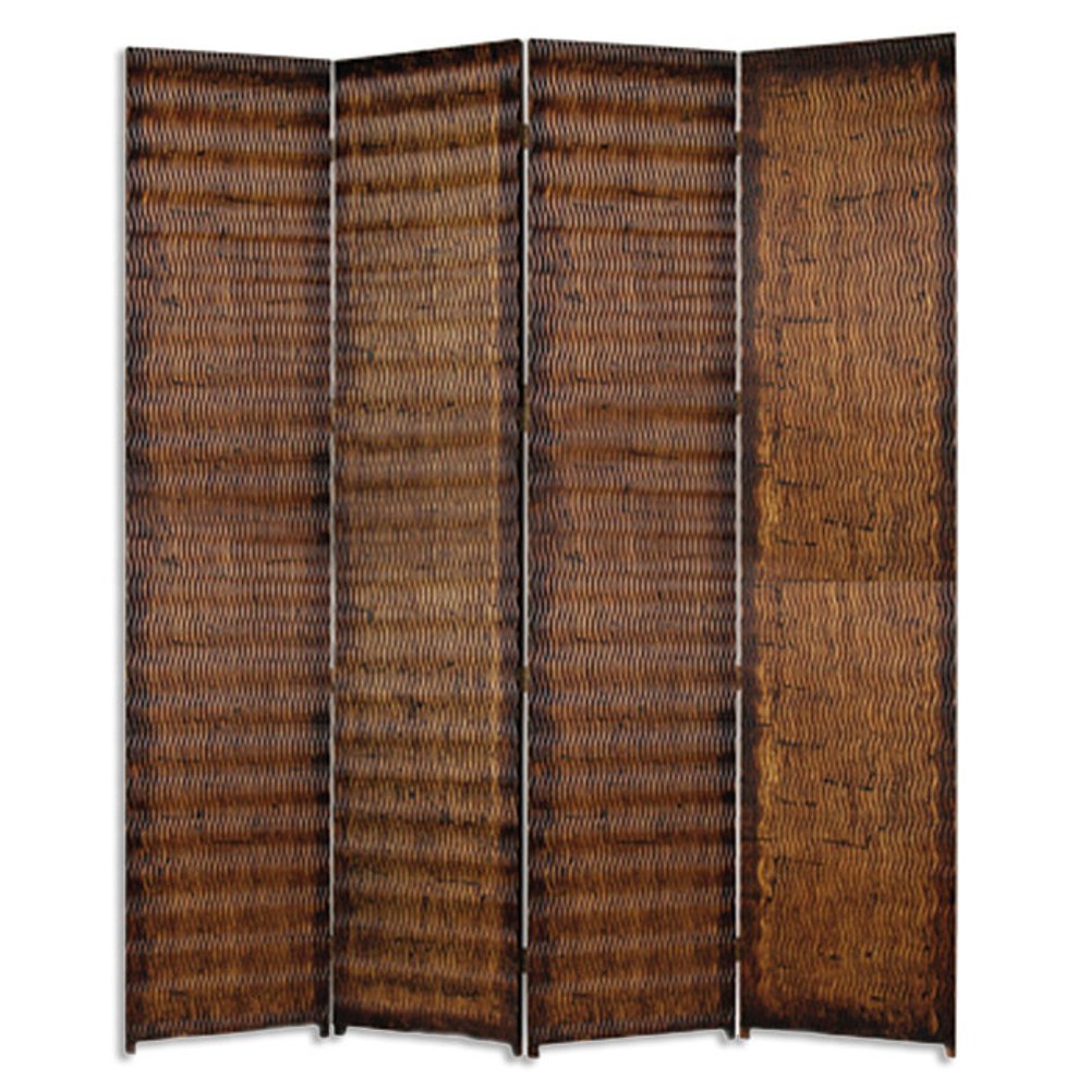 84" Brown Wood Folding Four Panel Screen Room Divider