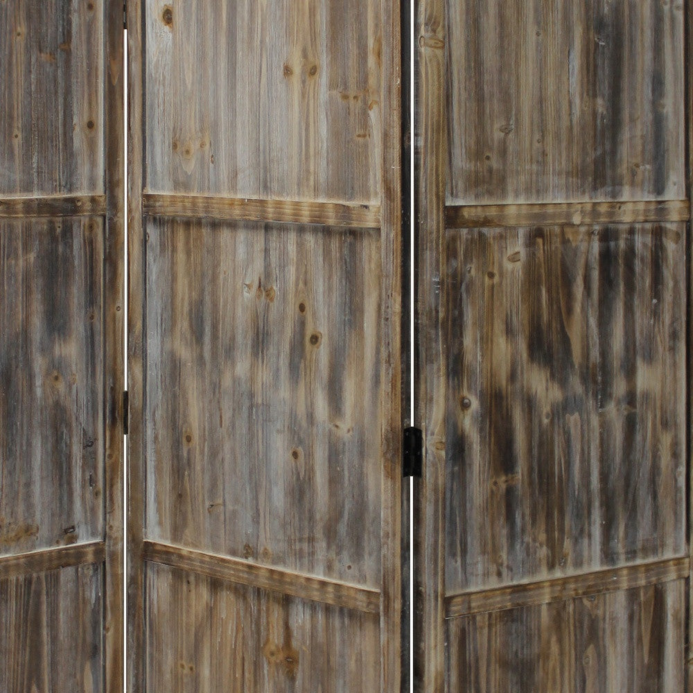 72" Brown Solid Wood Panel Screen Room Divider