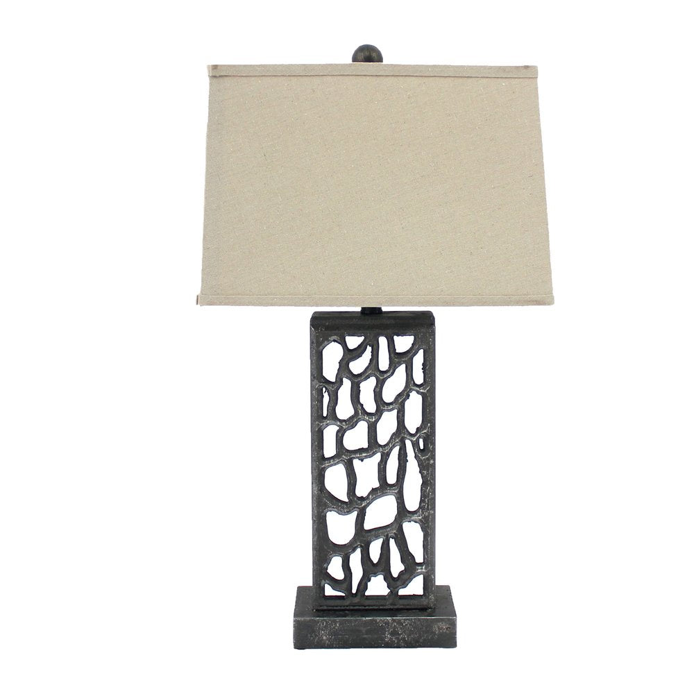 29" Distressed Black Metal Bedside Lamp With Beige Shade