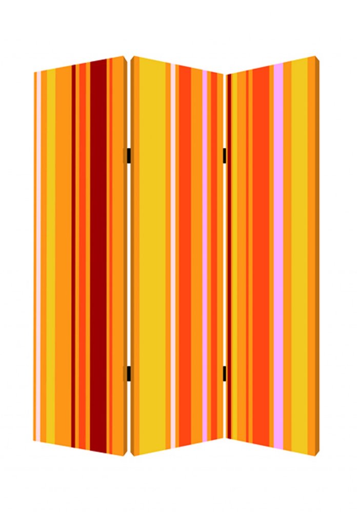 72" Orange And Yellow Canvas Folding Three Panel Screen Room Divider