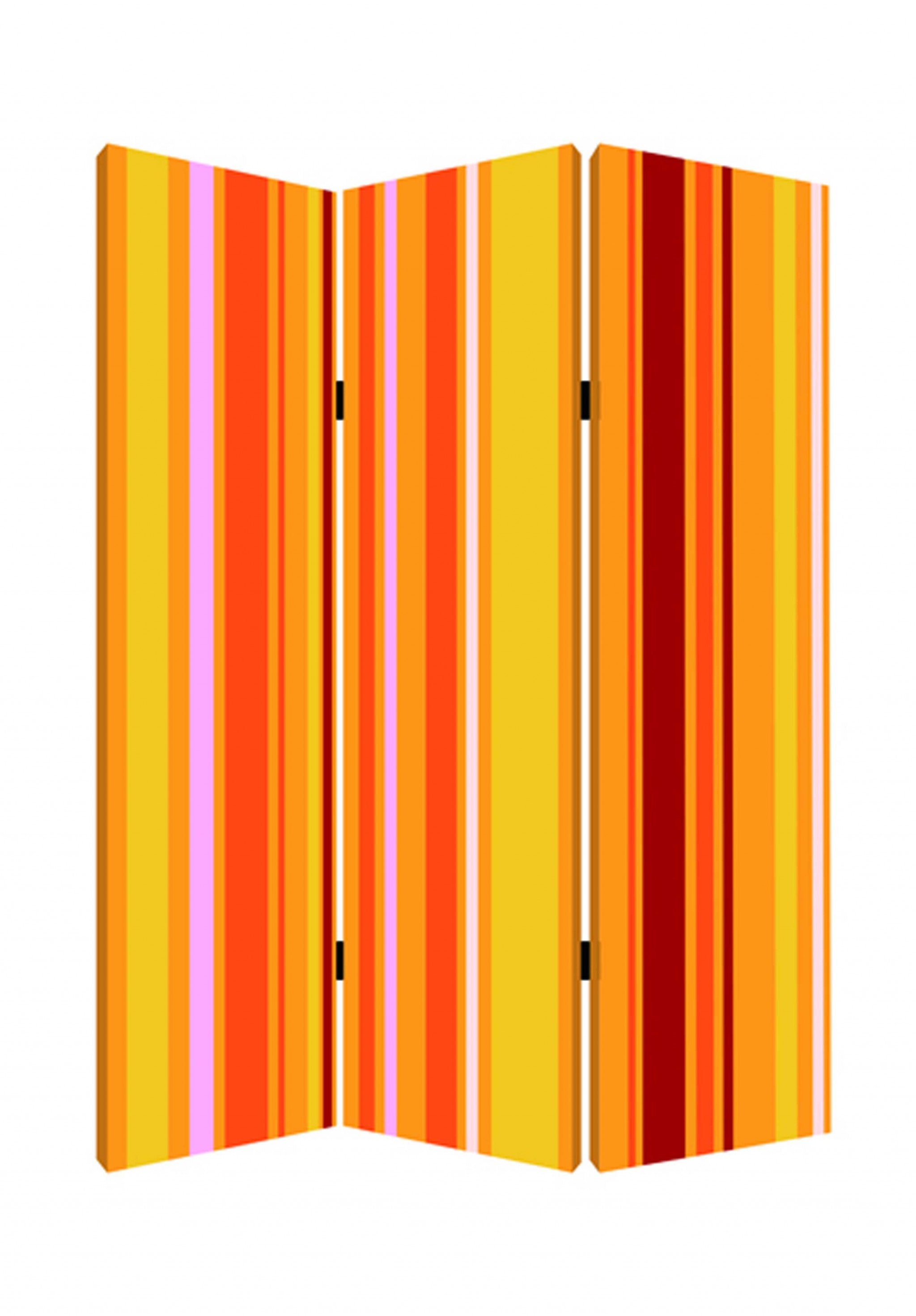 72" Orange And Yellow Canvas Folding Three Panel Screen Room Divider