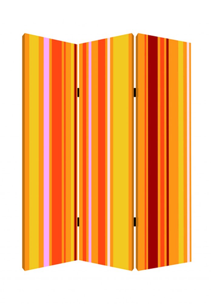 72" Orange And Yellow Canvas Folding Three Panel Screen Room Divider