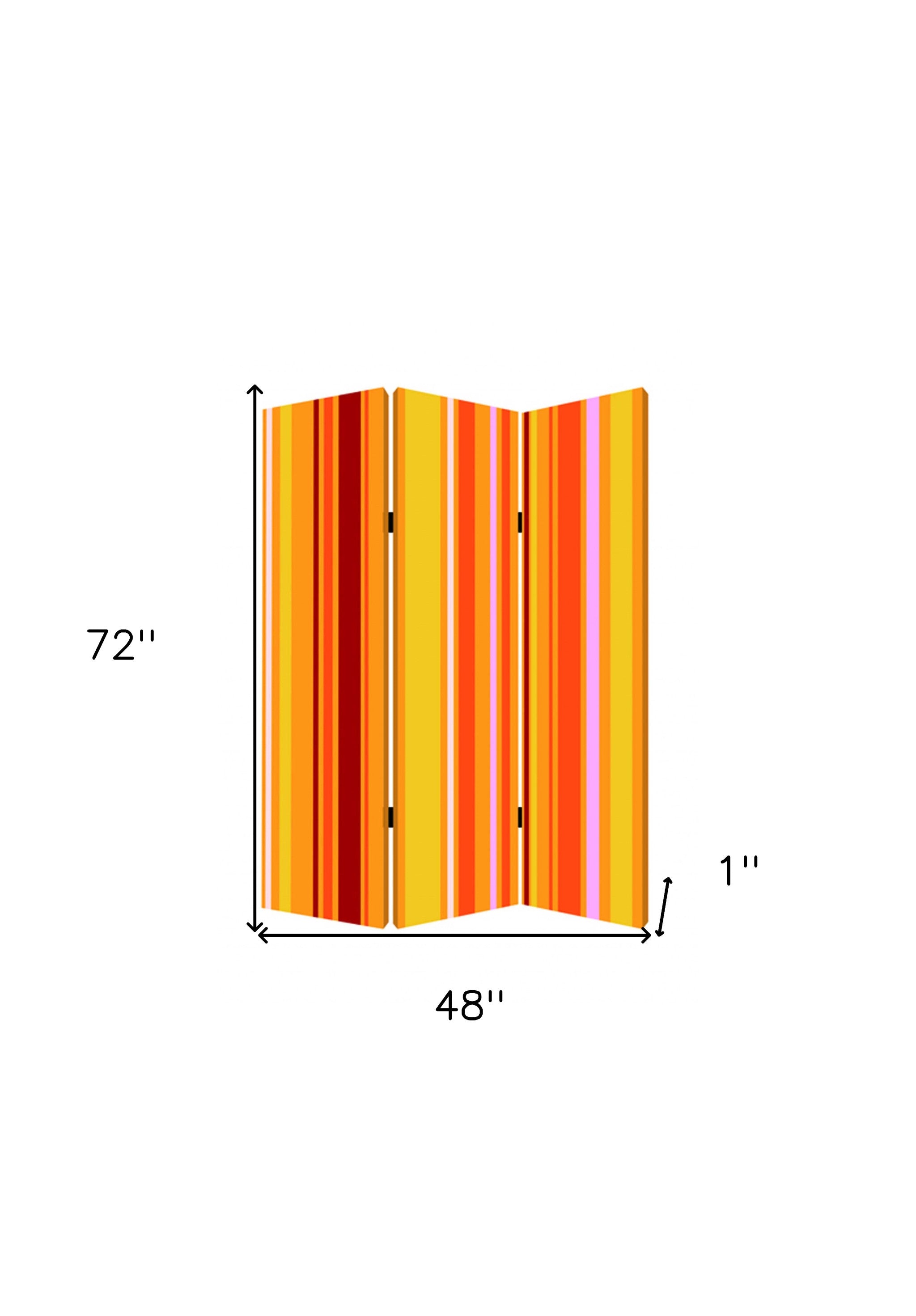 72" Orange And Yellow Canvas Folding Three Panel Screen Room Divider