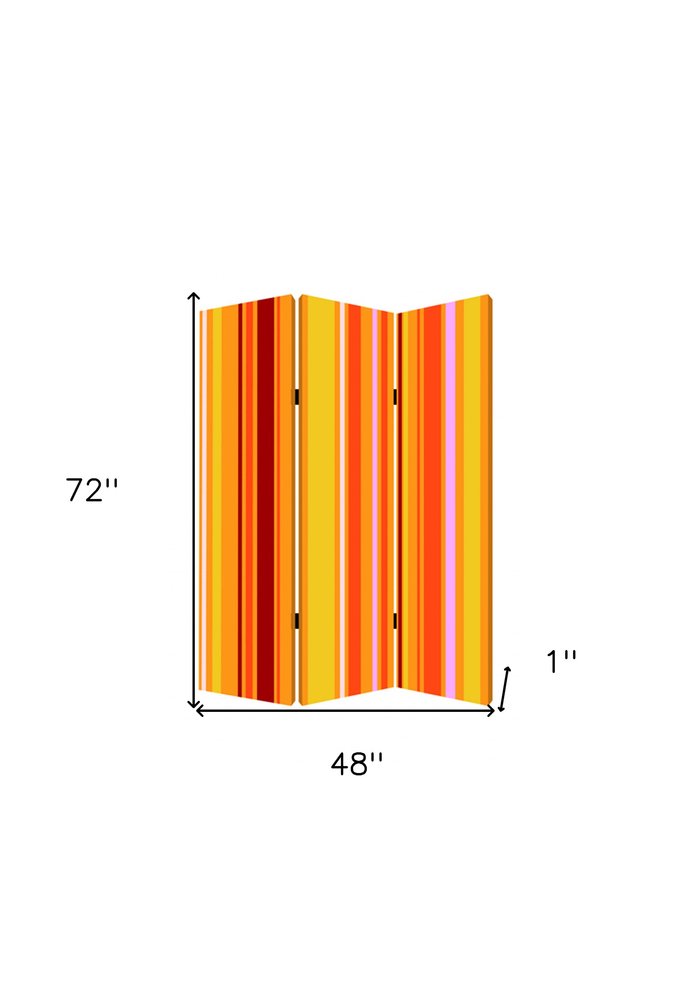 72" Orange And Yellow Canvas Folding Three Panel Screen Room Divider