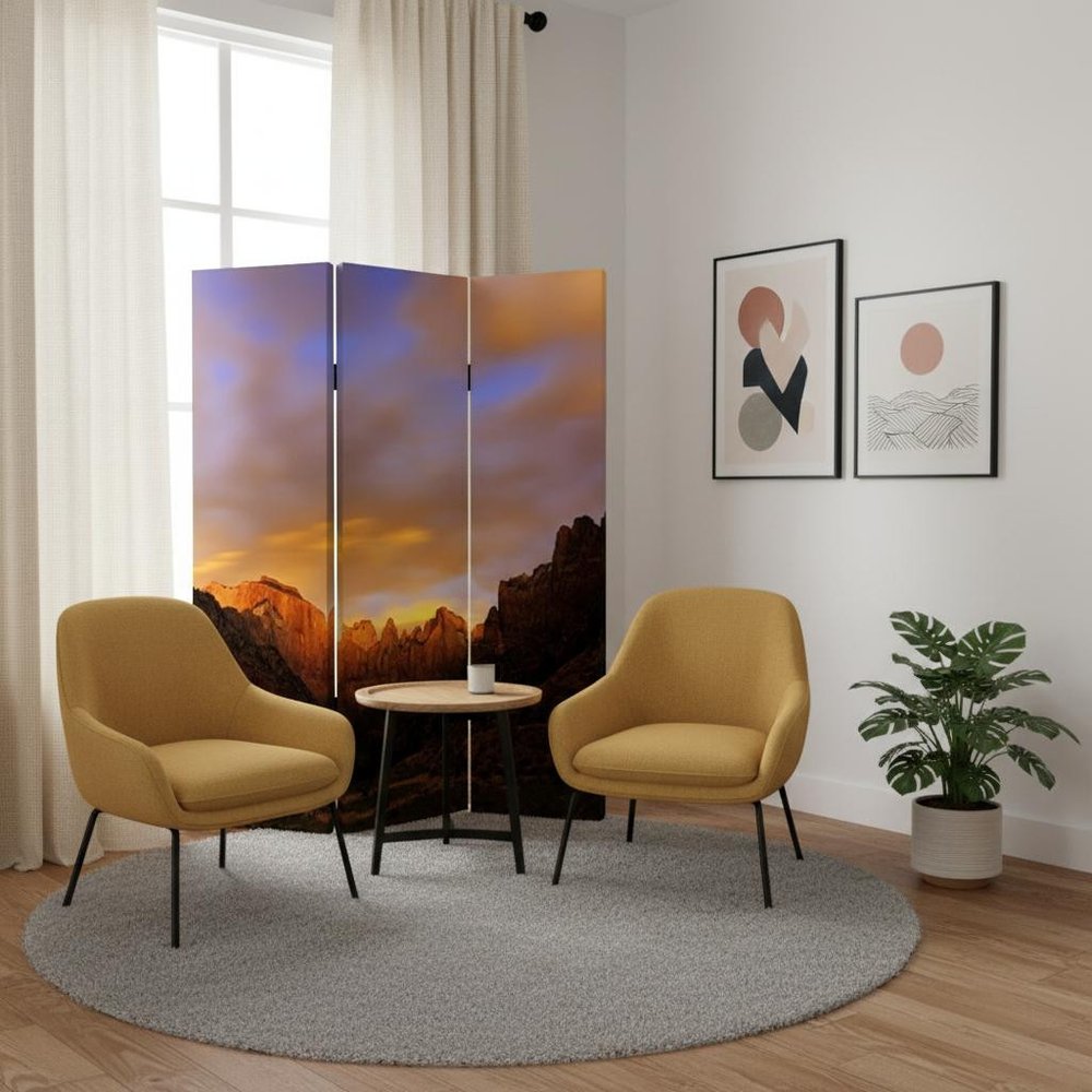 48 X 72 Multi Color Wood Canvas Desert  Screen