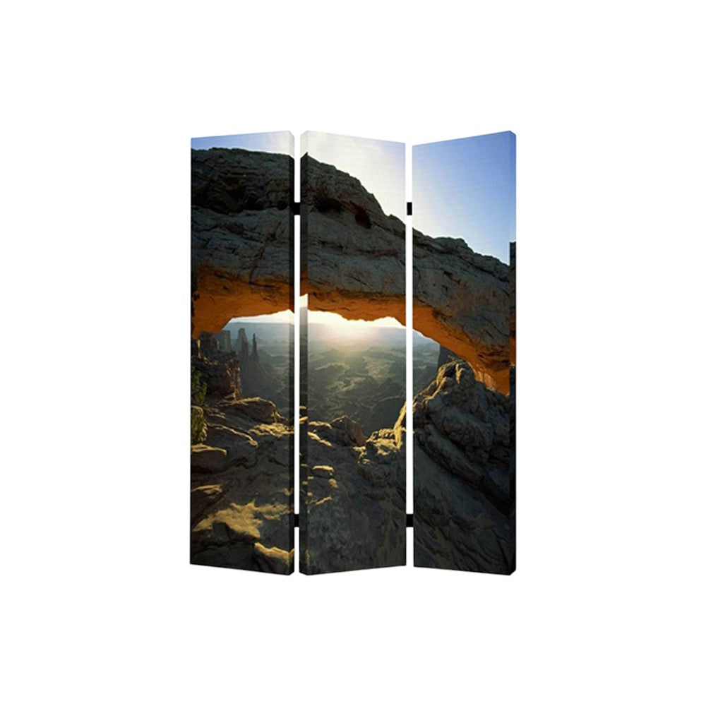 72" Brown Canvas Folding Three Panel Screen Room Divider