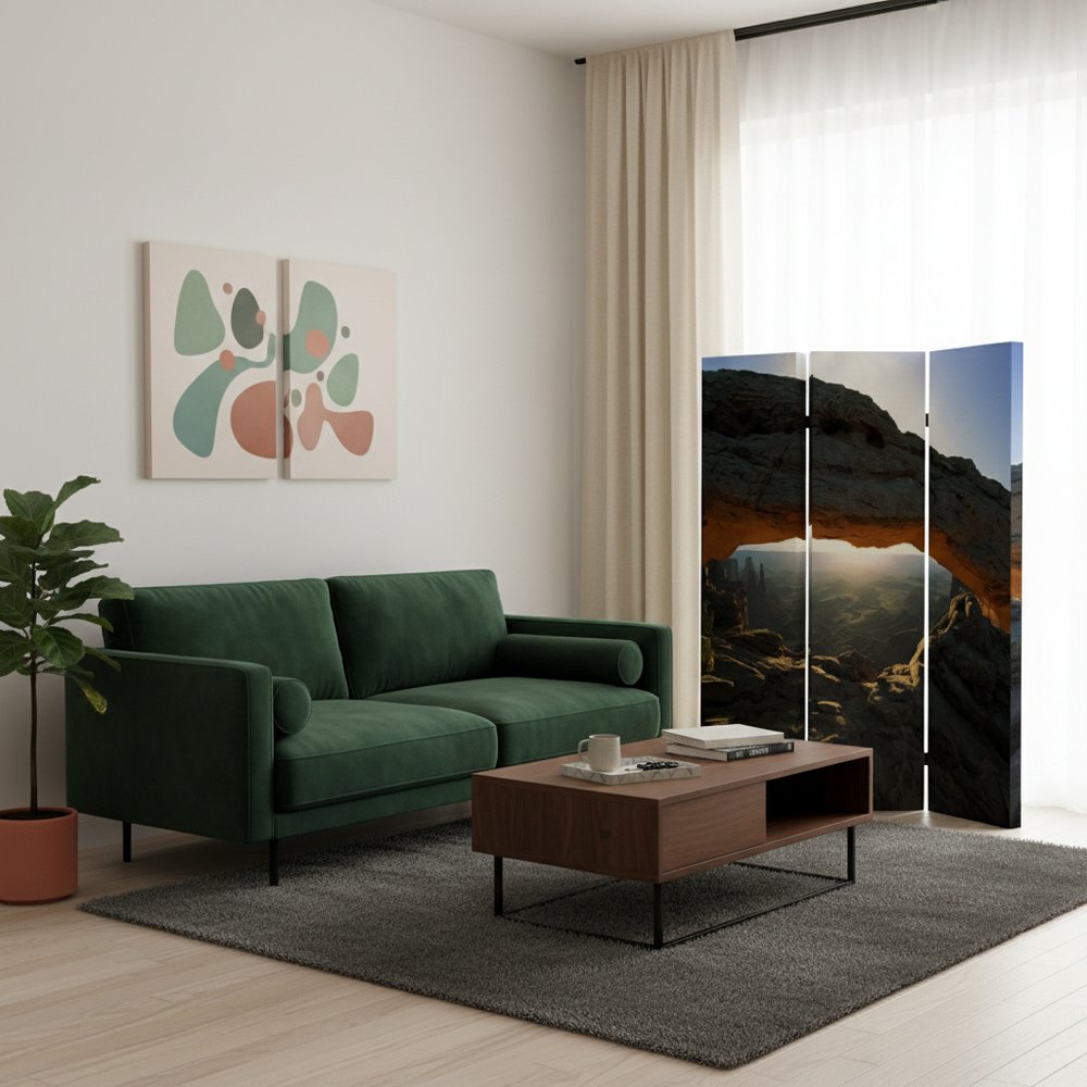 48 X 72 Multi Color Wood Canvas Desert  Screen